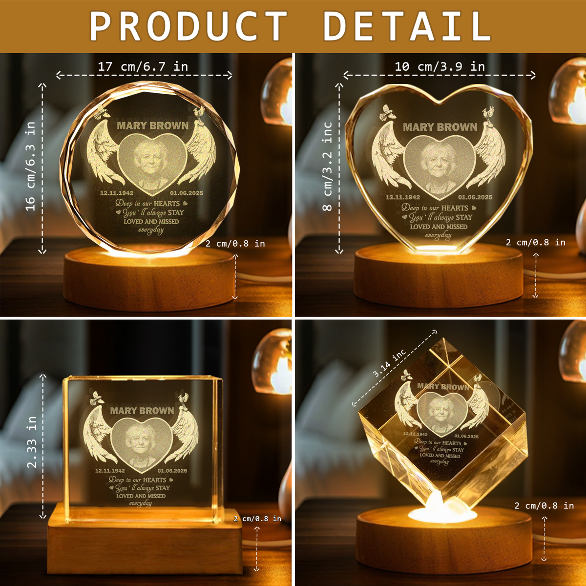 Personalized Deep In Your Hearts Engraved Crystal Photo With Light Memorial Gift LM32 897891