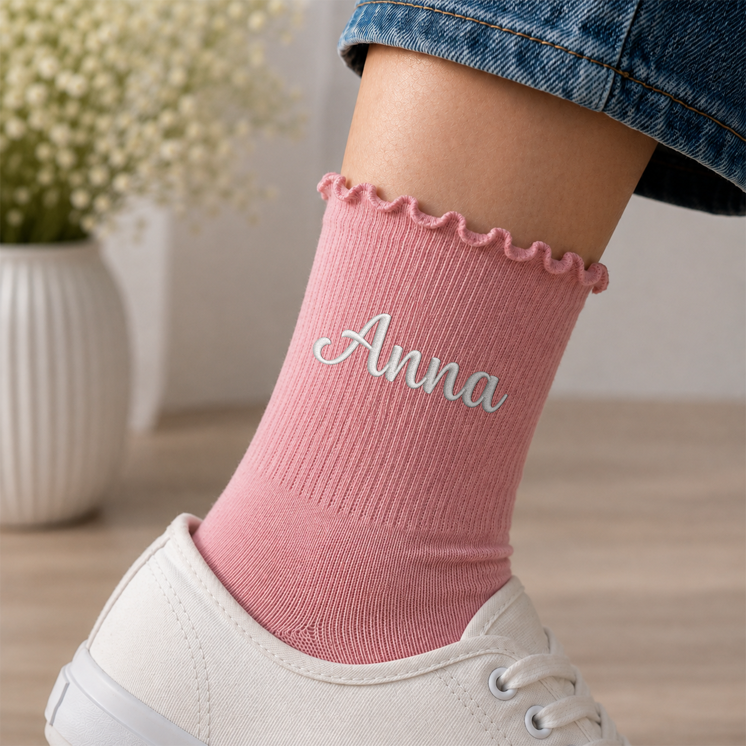 Custom Name Embroidered Ruffle Socks For Girlfriend, Wife, Bridemaids TH10 170963