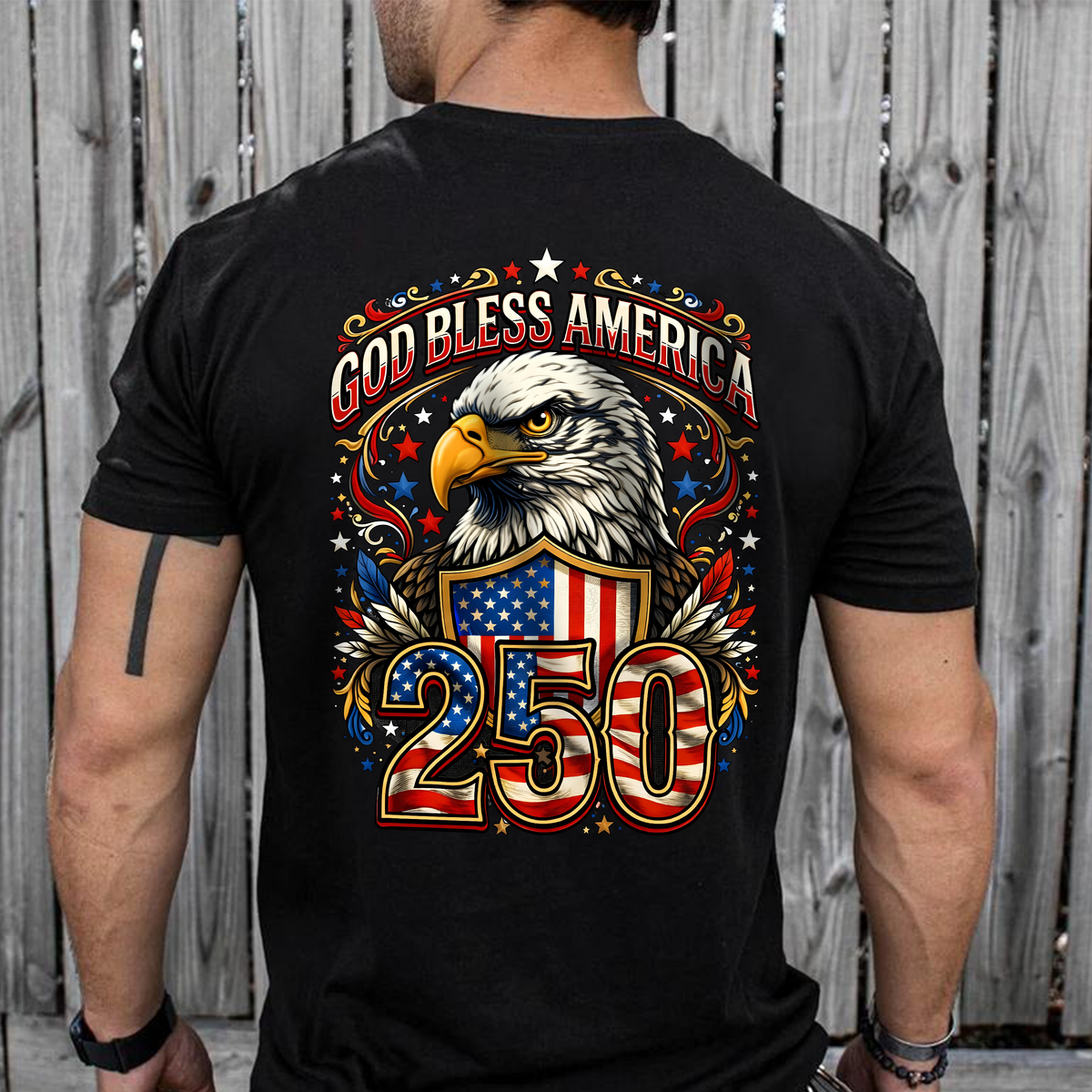 Patriotic God Bless America 250 Dark Shirt America 250th Anniversary Back Shirt CH07 910966