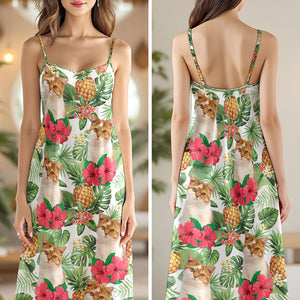 Custom Cat Photo Tropical Women's V-Neck Cami Maxi Dress HO82 893606