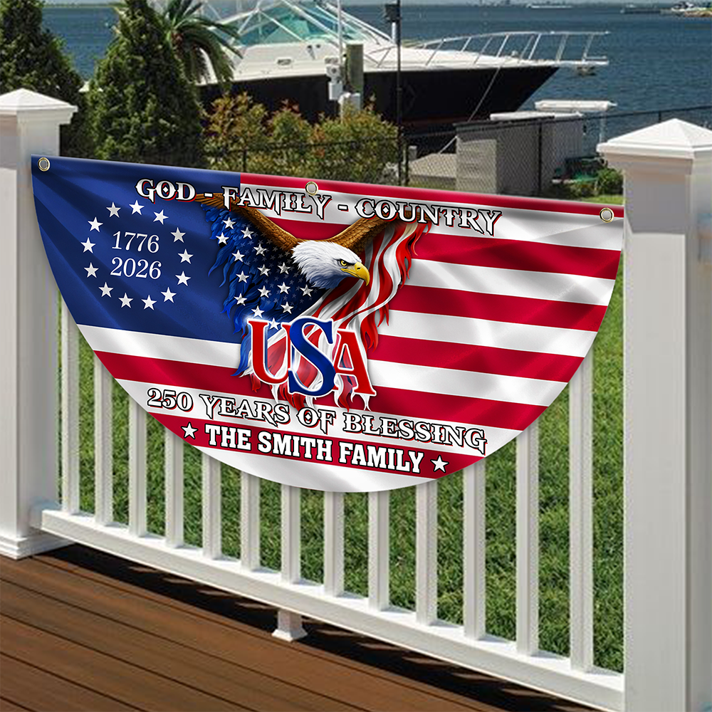 Custom Family Name 250 Years of Blessing 1776 2026 USA Patriotic Non-Pleated Fan Flag HA75 920750