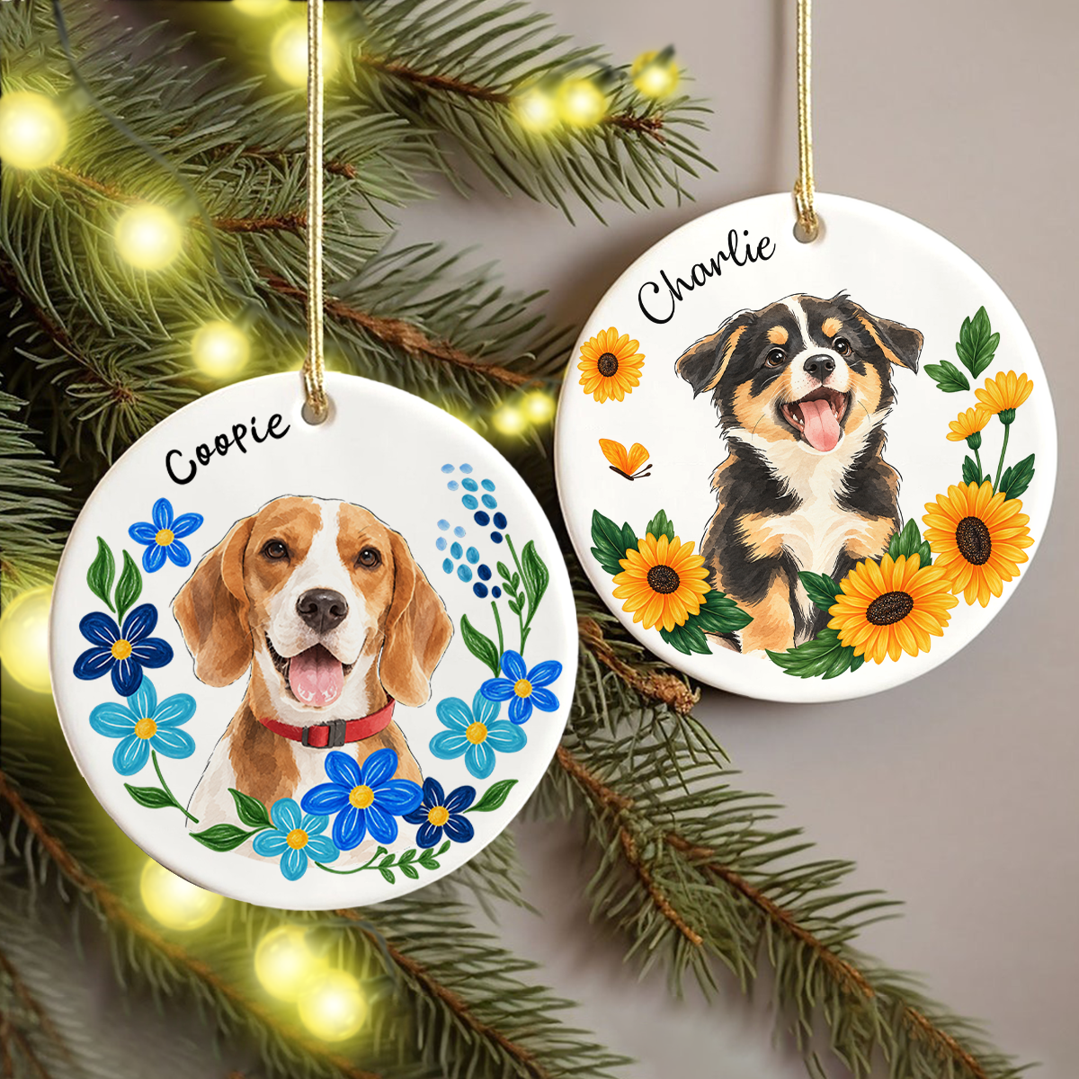 Custom Dog Photo & Name Christmas Ceramic Ornament HO82 903976