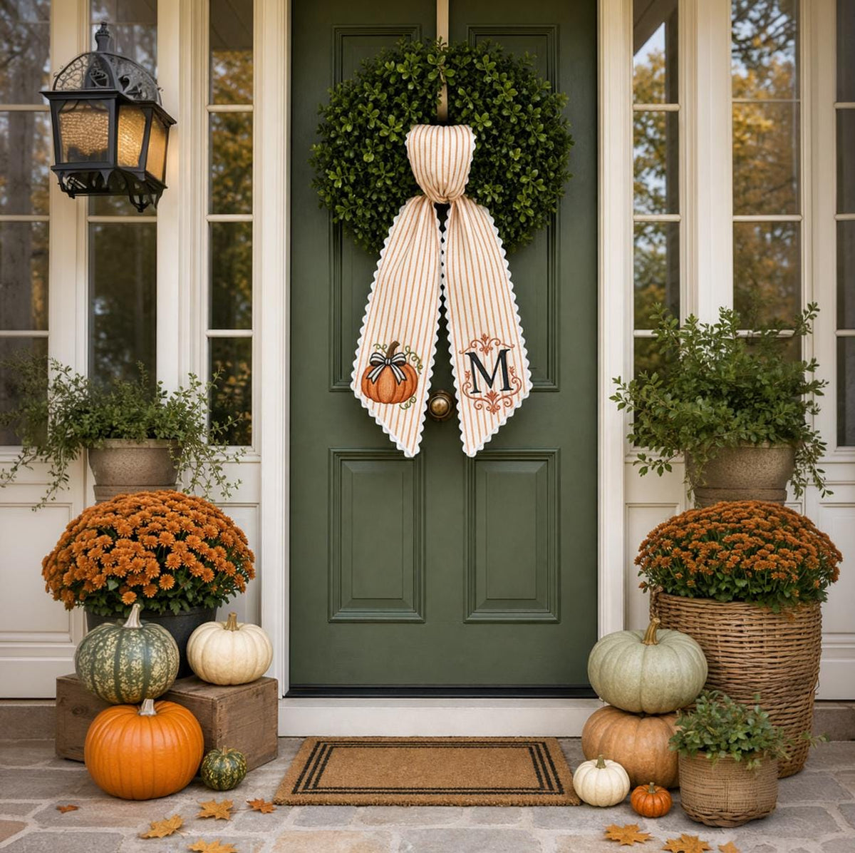 Personalized Monogram Letter Name Pumpkin Embroidered Wreath Sash LM32 670209