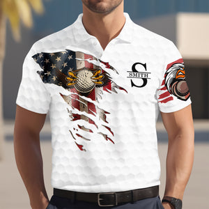 Personalized Bald Eagles American Flag Polo Shirt, Gift For Golf HO82 900824