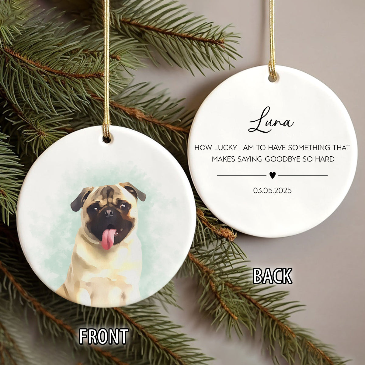 Custom Dog Photo Watercolor I Love You - 2 Sided Memorial Ceramic Ornament LM32 895605
