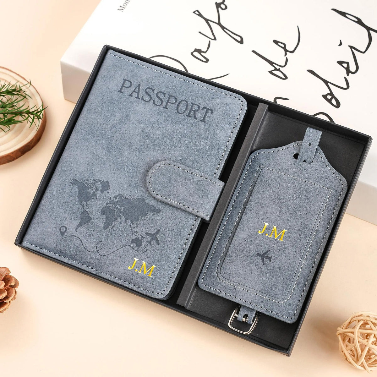 Personalized Name Passport Holder & Luggage Tag Set for Travelers, Custom Travel Gift HA75 919086