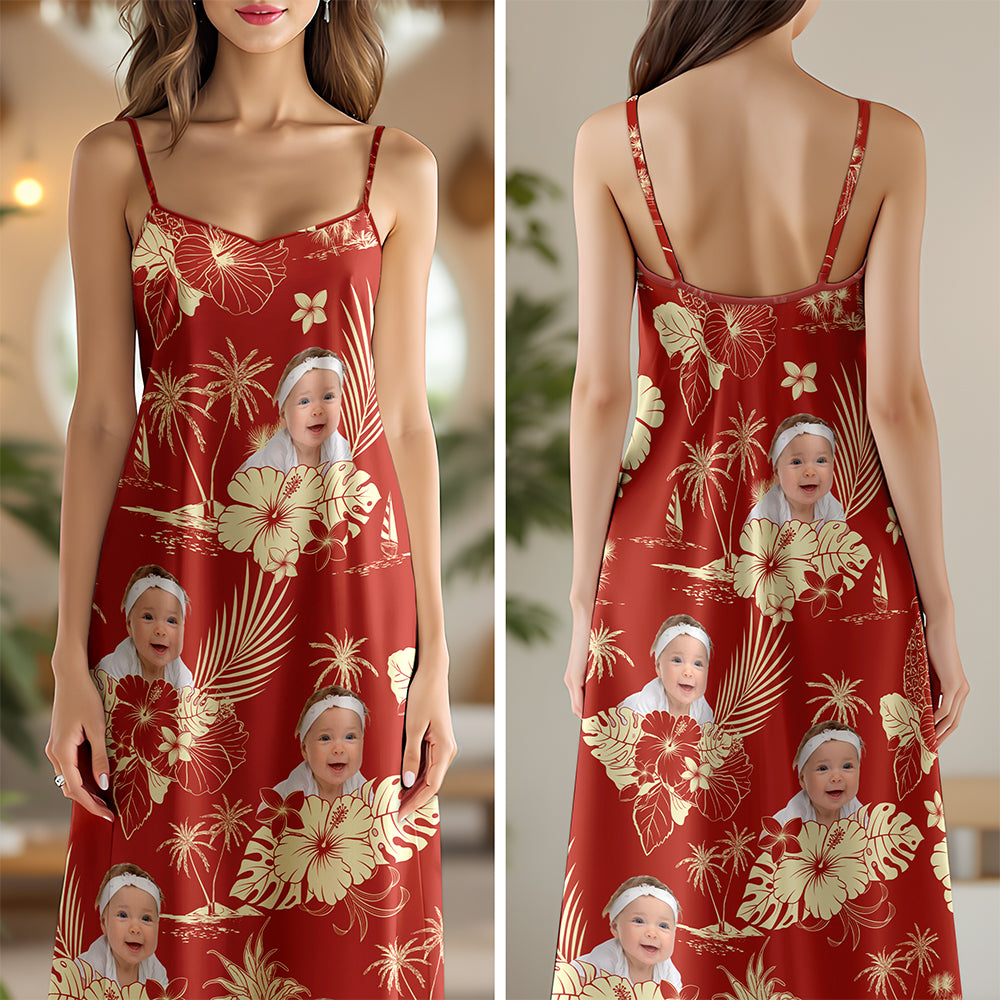 Custom Photo Aloha Hawaiian Women's V-Neck Cami Maxi Dress HO82 893670