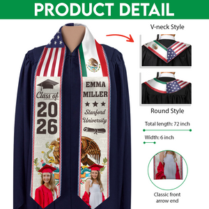 Custom Photo With Country Flag Class Of 2026 Stole Graduation Gift, Senior Gift LM32 897699
