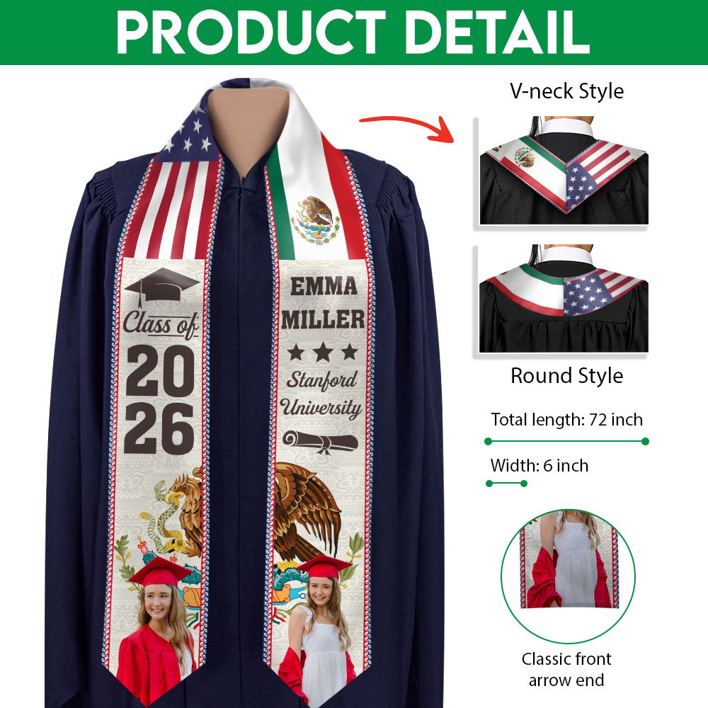 Custom Photo With Country Flag Class Of 2026 Stole Graduation Gift, Senior Gift LM32 897699