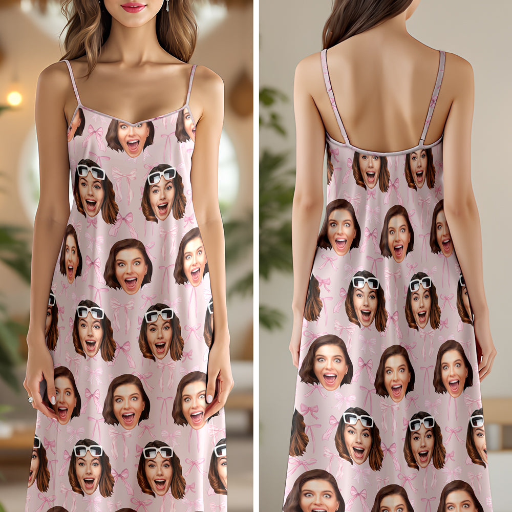 Custom Bestie Photo Coquette Pink Bows Hawaii Maxi Dress LM32 893397