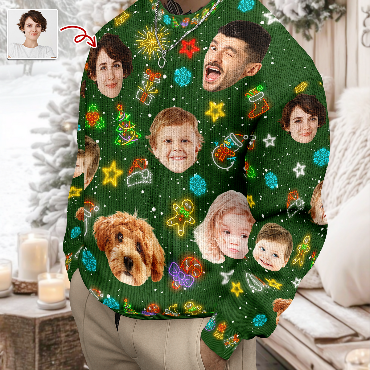 Custom Funny Face Light Up Christmas Ugly Sweater CH07 896802