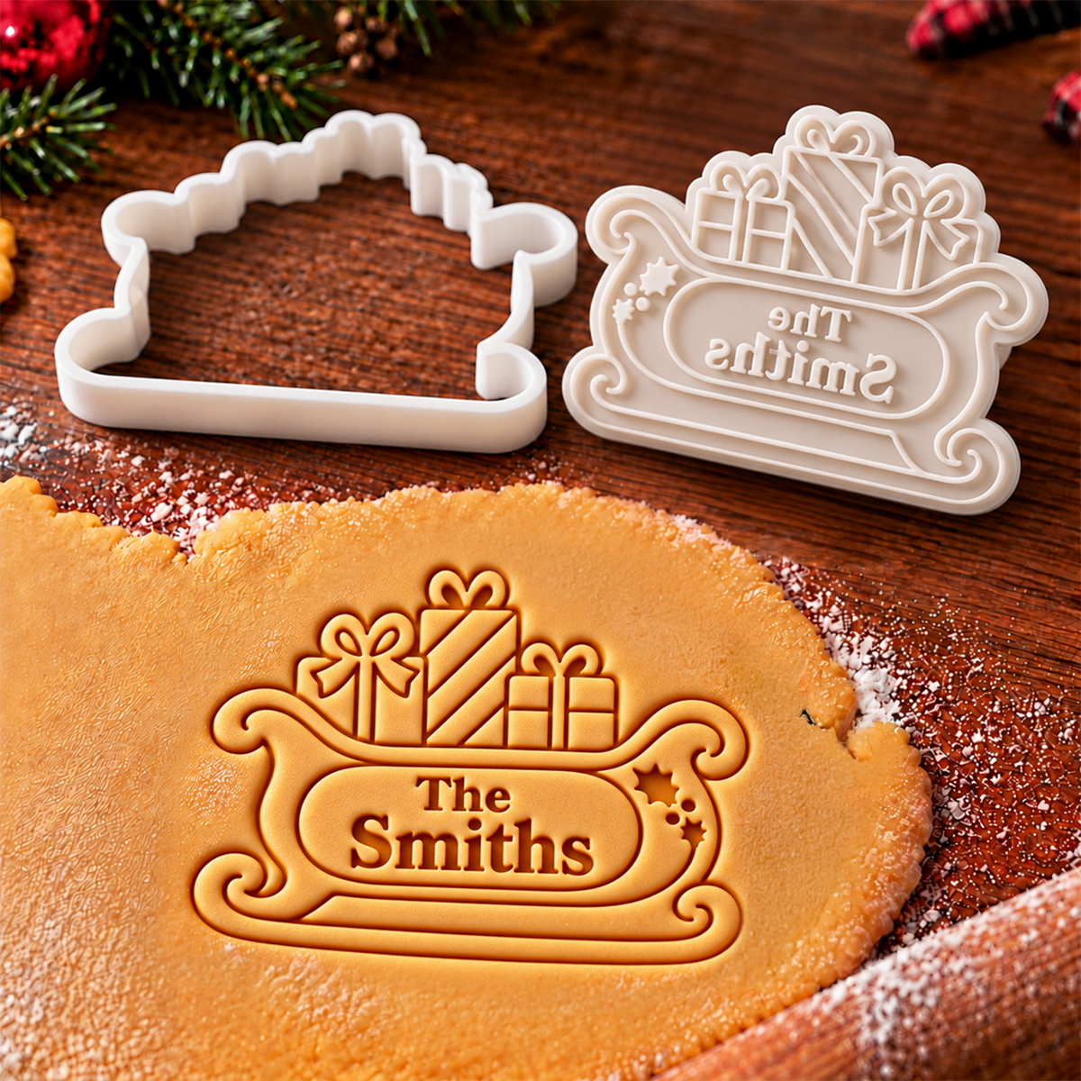 Custom Family Name Merry Christmas Cookie Cutter & Stamp CH07 181100