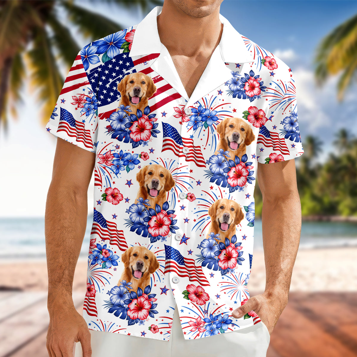 Custom Dog Photo United State Flag Hawaii Shirt TH10 169077