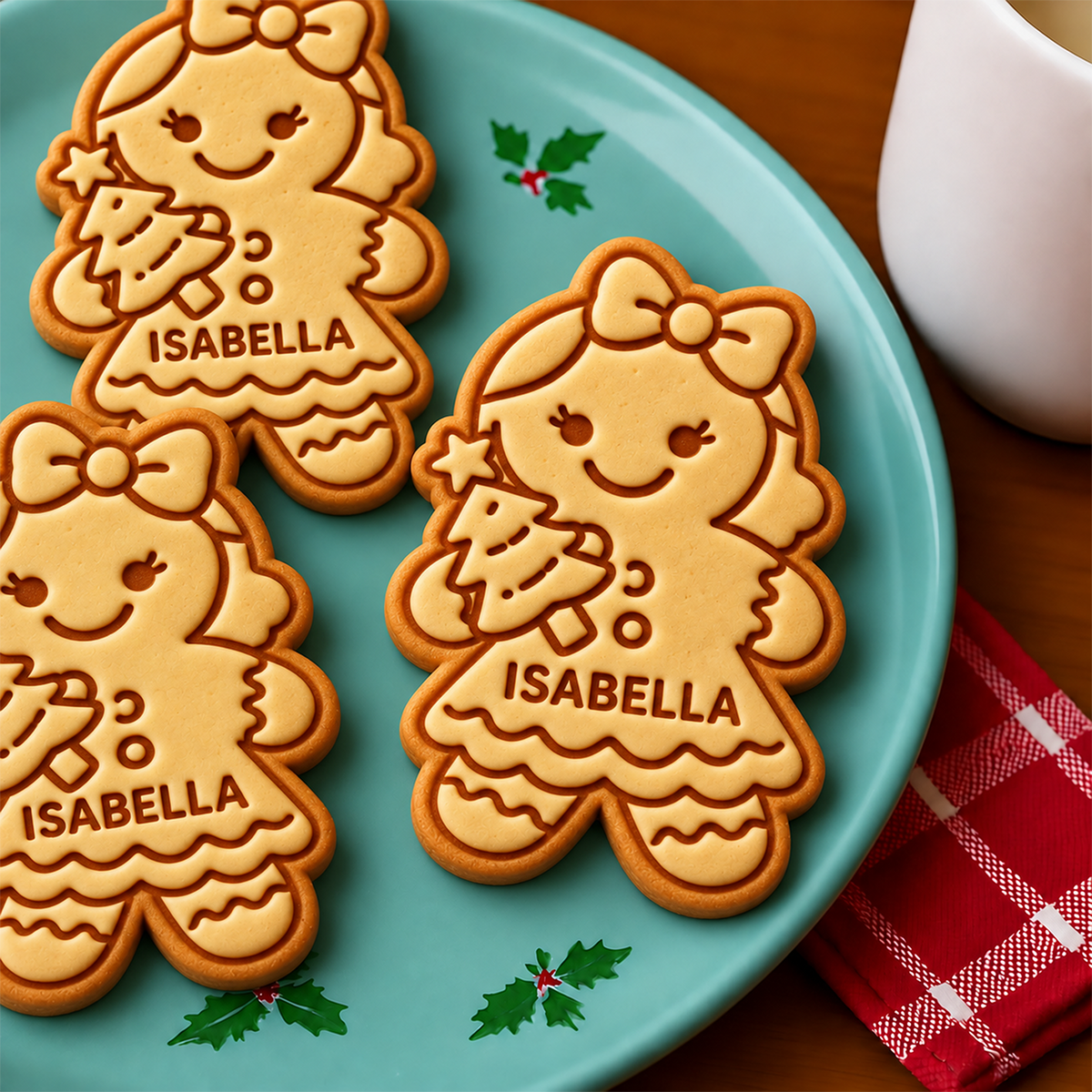 Personalized Name Gingerbread Family Cookie Stamp, Holiday Baker Gift HO82 904122
