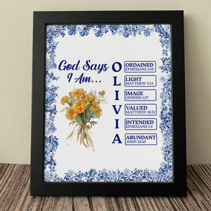 Custom Name Letter God Says I Am Flower Toile De Jouy Style Picture Frame LM32 895389