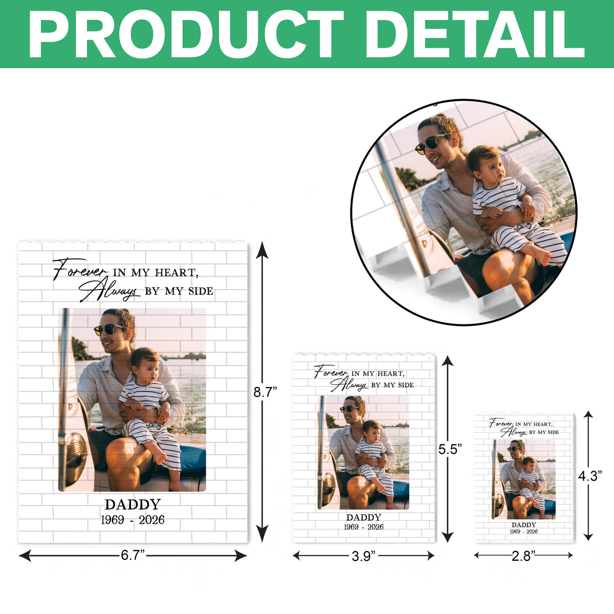Custom Photo Forever In My Heart, Always By My Side Memorial Building Brick Block – Loss Of Dad Gift HA75 921380