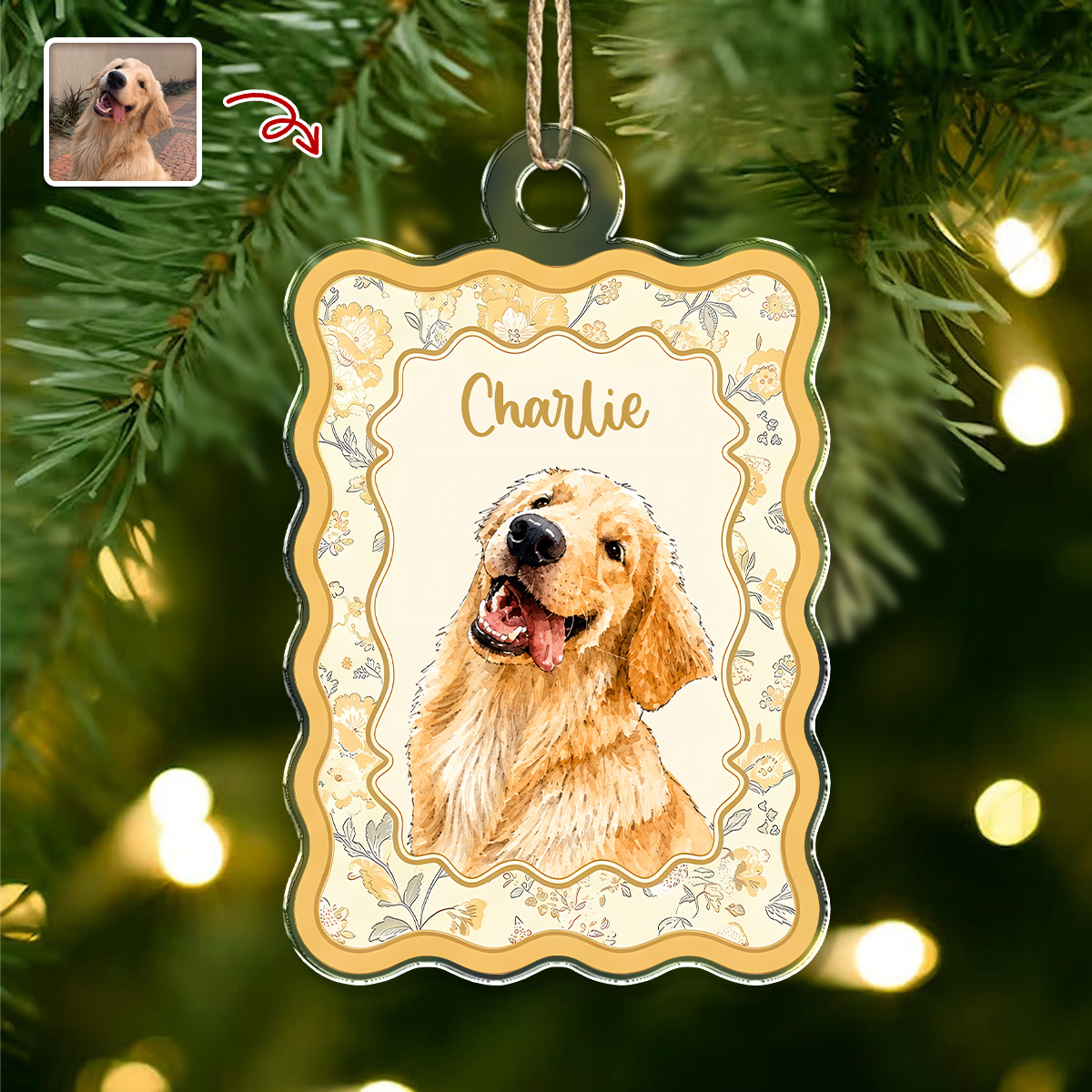 Custom Photo Cute Dog Cat Vintage Frame Acrylic Ornament, Christmas Keepsake for Pet Lovers HA75 919414