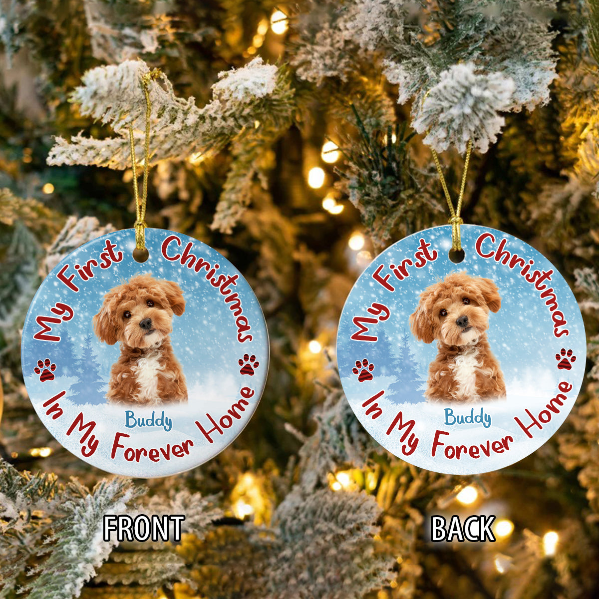 Custom Dog Photo My First Christmas In My Forever Home Christmas Ceramic Ornament CH07 896586