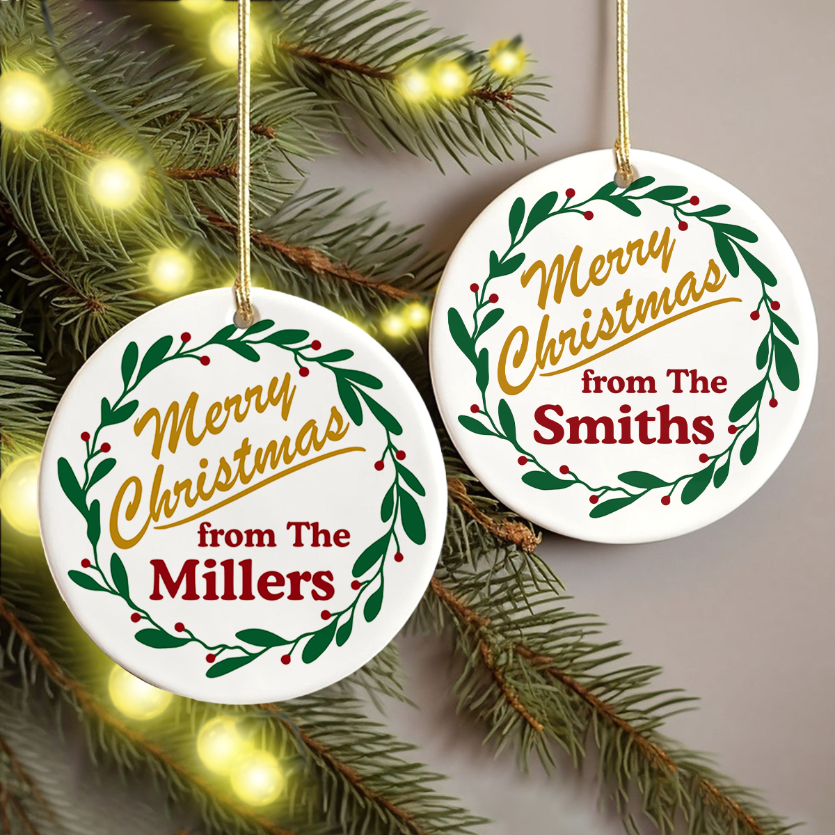 Custom Family Name Merry Christmas Ceramic Ornament TH10 171531