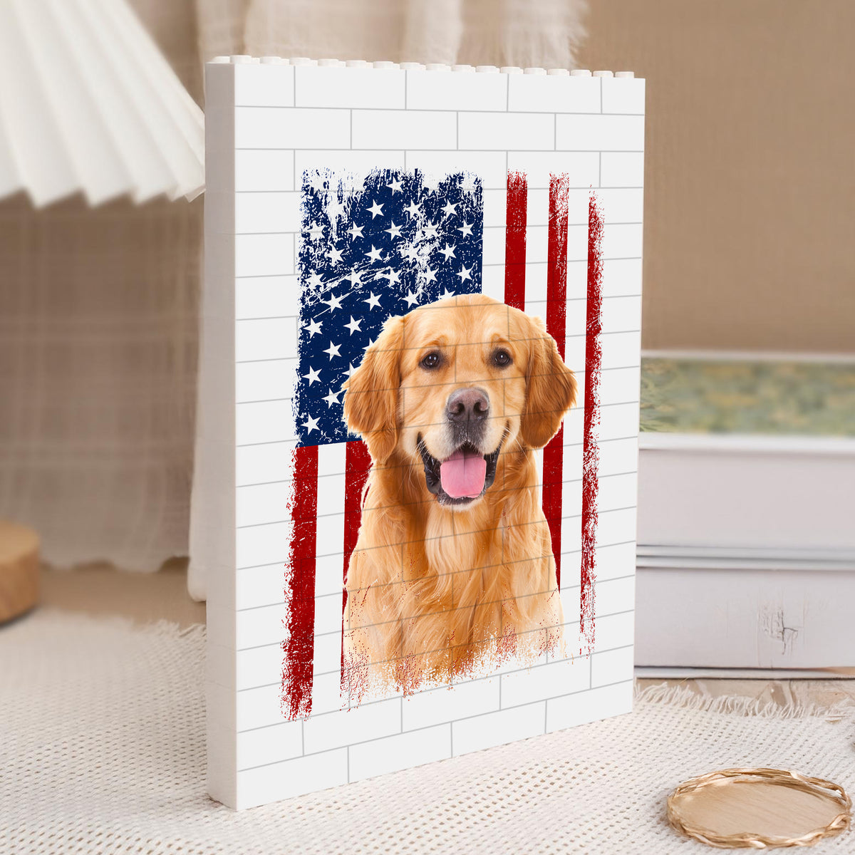 Custom Dog Photo America Flag Building Brick Block TH10 170007