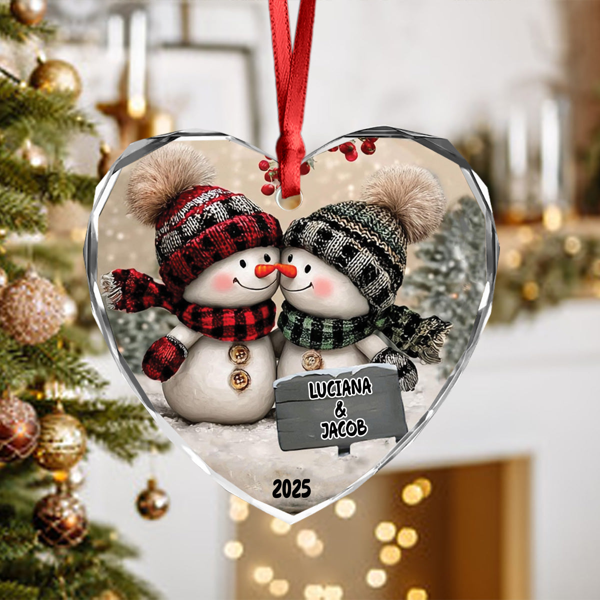 Personalized Couple Snowman Heart Glass Ornament Gift For Couple LM32 897391