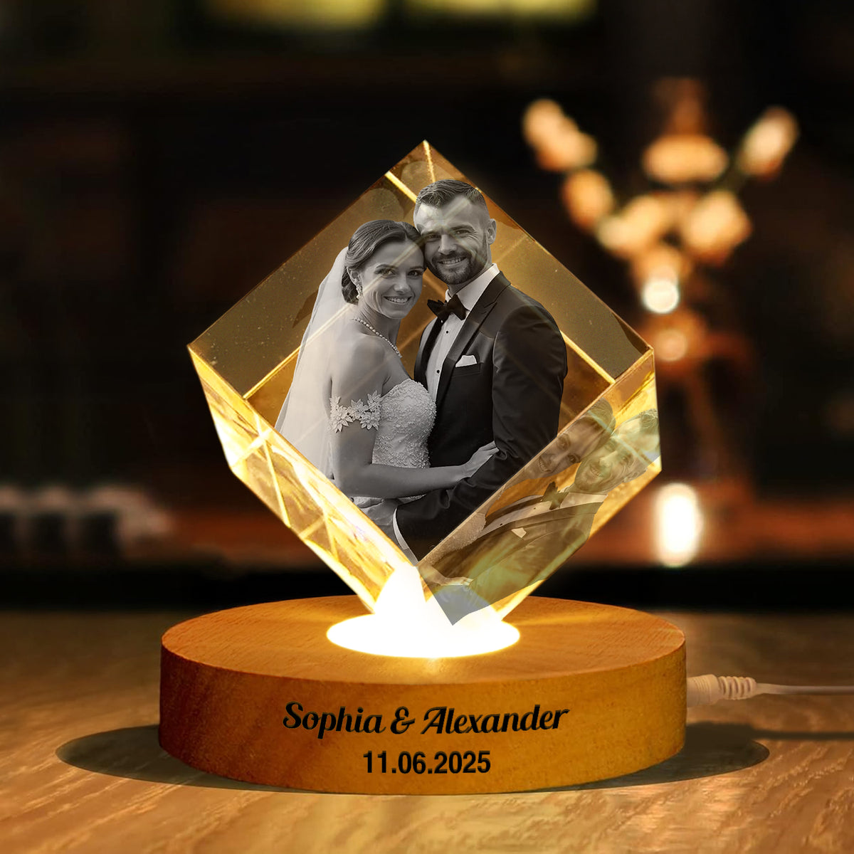 Custom Wedding Photo Engraved Crystal Photo With Light CH07 910034