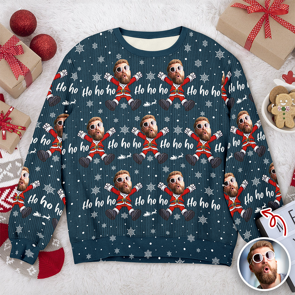 Custom Ho Ho Ho Family Photo Personalized Ugly Sweater Funny Christmas Gift CH07 899674