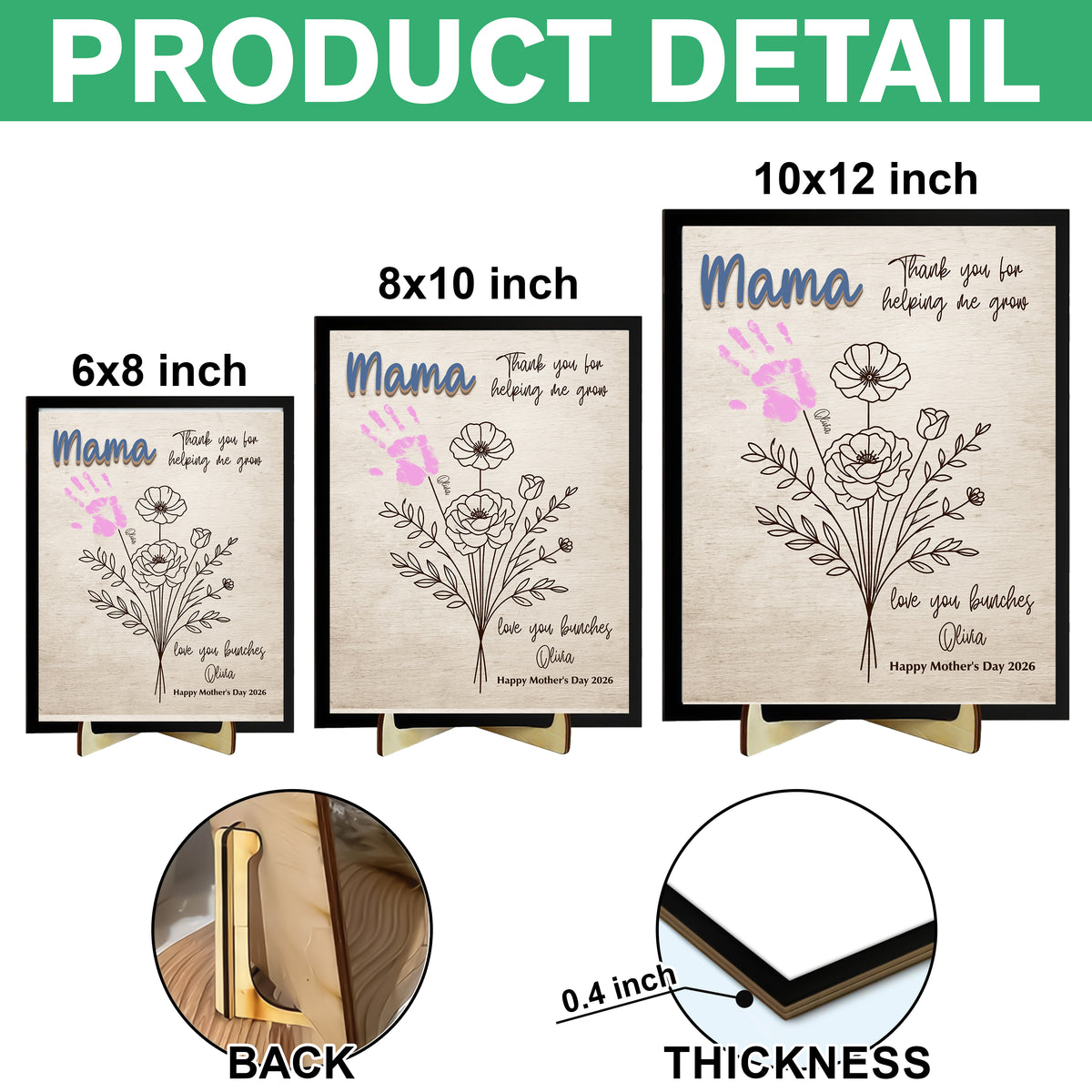 Personalized Handprint DIY Sign 2-Layered Wooden Plaque With Stand Gift For Mother's Day CH07 910832