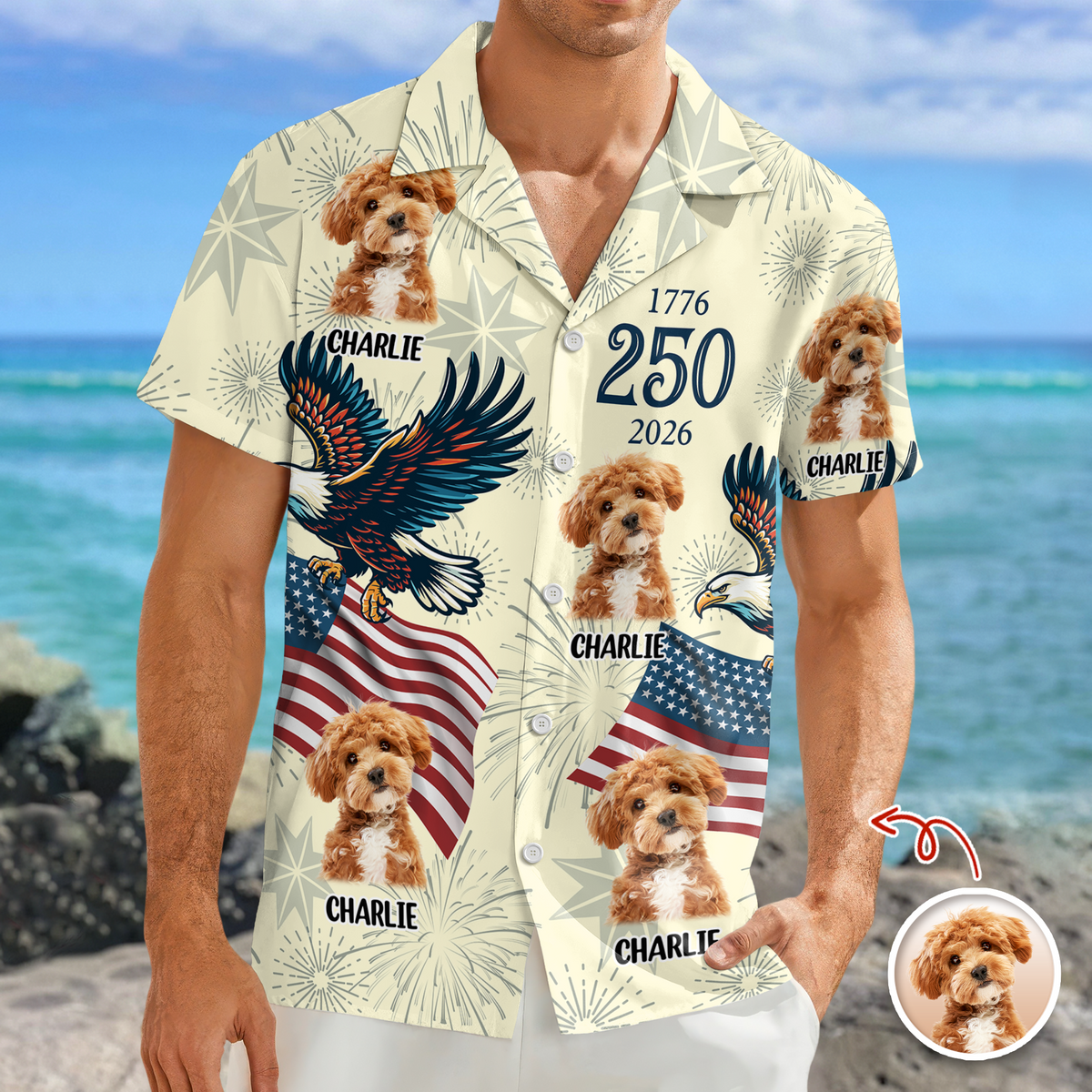 Custom Dog Photo USA 250 Anniversary Eagle 1776-2026 Hawaii Shirt TH10 898585