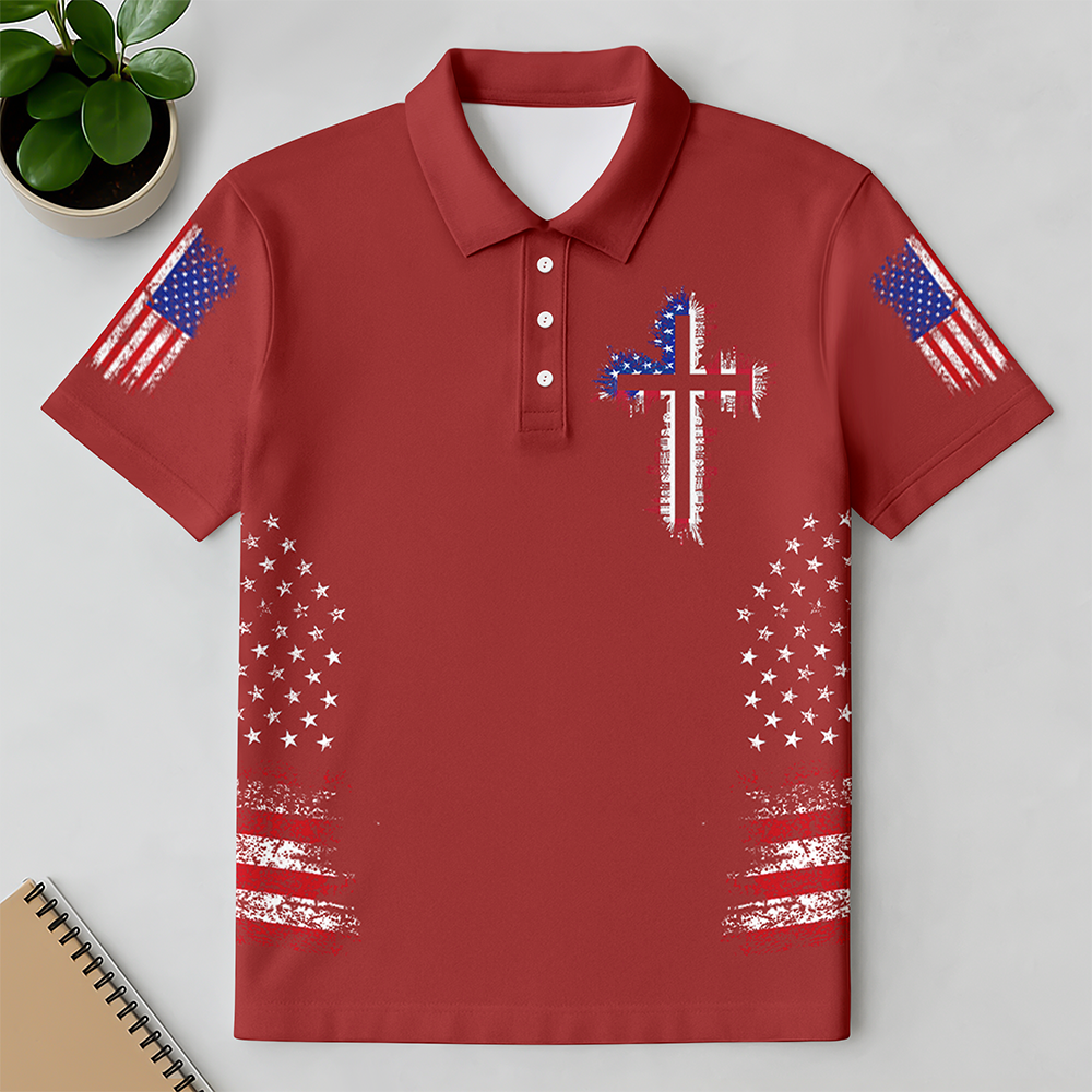 Personalized American Flag Cross Polo Shirt – Christian Faith Patriotic Shirt for Men LM32 899601