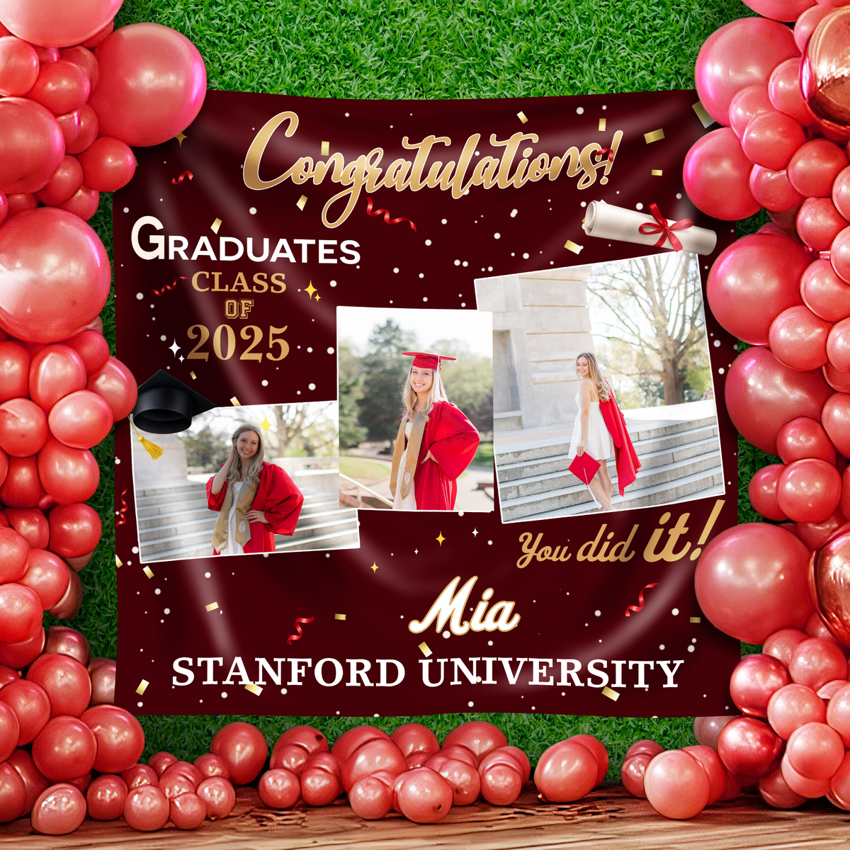 Personalized Congratulations Graduation Backdrop with Photo Class of 2026 Party Decor CH07 910192