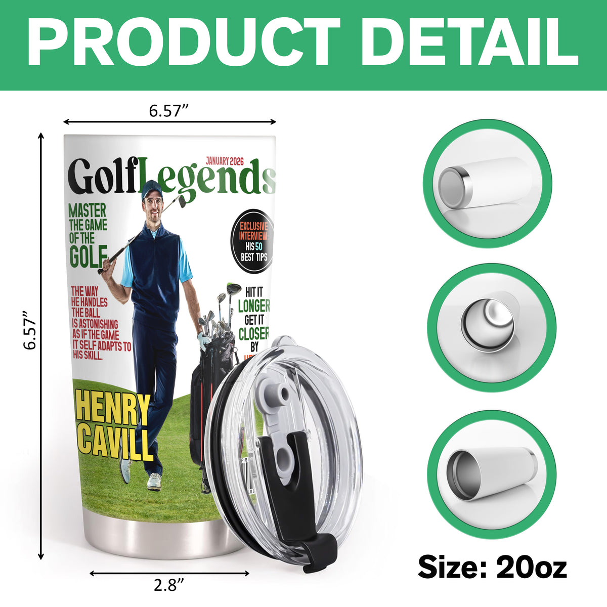 Custom Photo Golf Legends Magazine Fat Tumbler TH10 898603