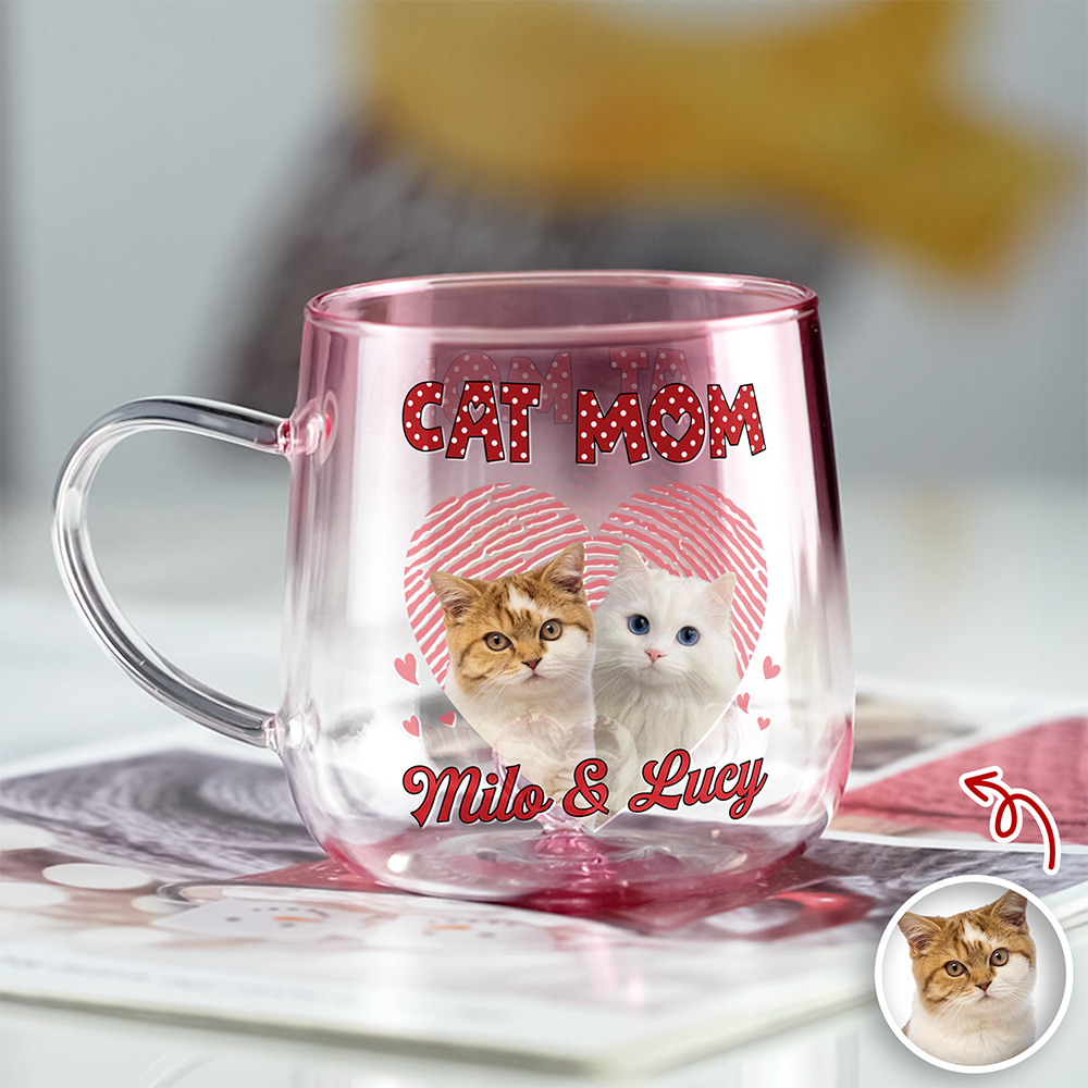 Custom Photo Dog Mom Cat Mom Pink Gradient Glass Mug - Gift For Dog Cat Mom, Mother's Day HO82 901768