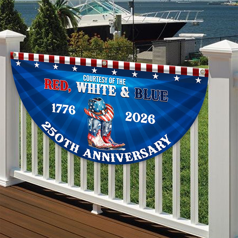 Personalized Courtesy Of The Red, White & Blue 250th Anniversary 1776–2026 Cowboy Boots Non-Pleated Fan Flag LM32 669265