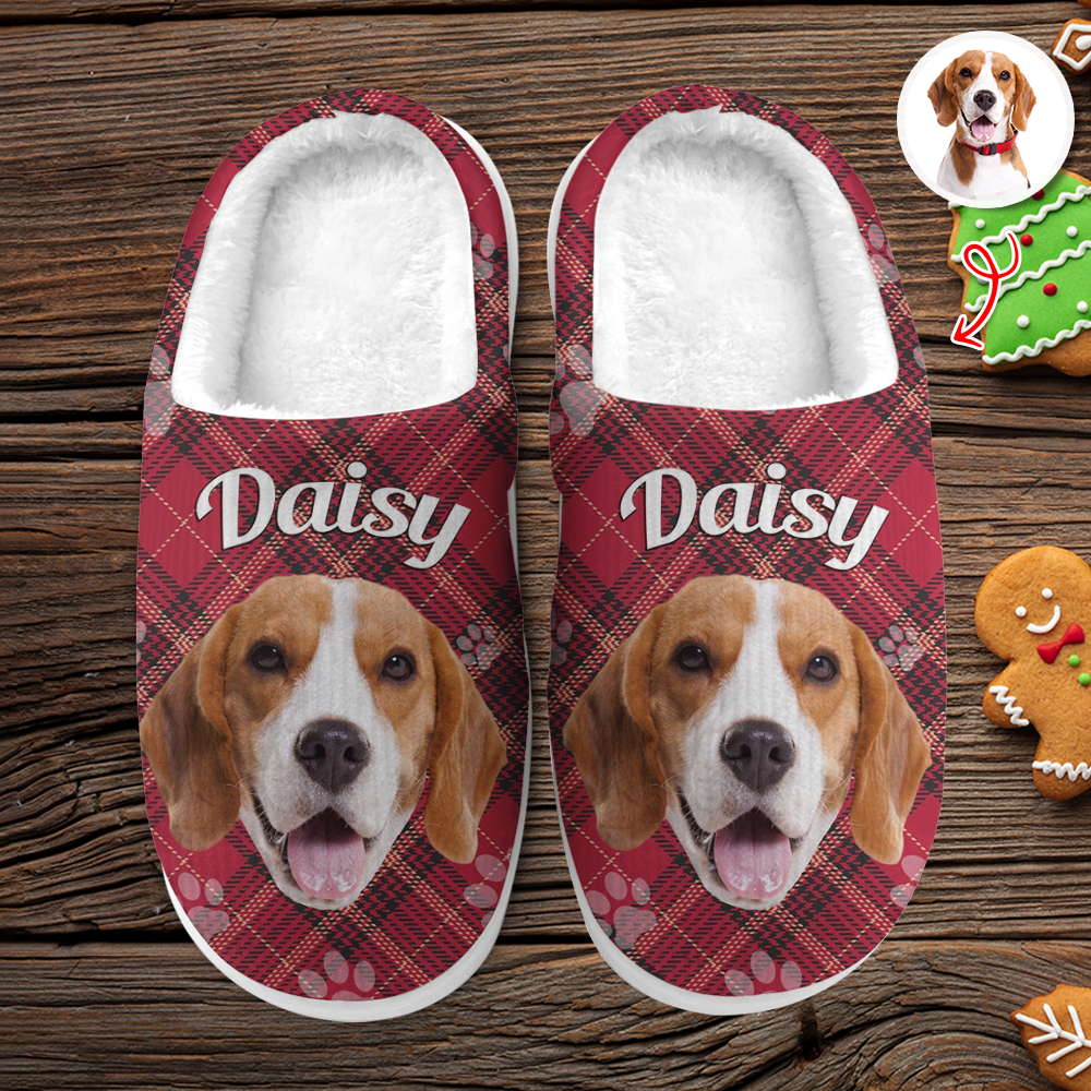 Custom Dog Photo Flannel Patten Slipper Xmas Gift For Dog Lovers CH07 896270