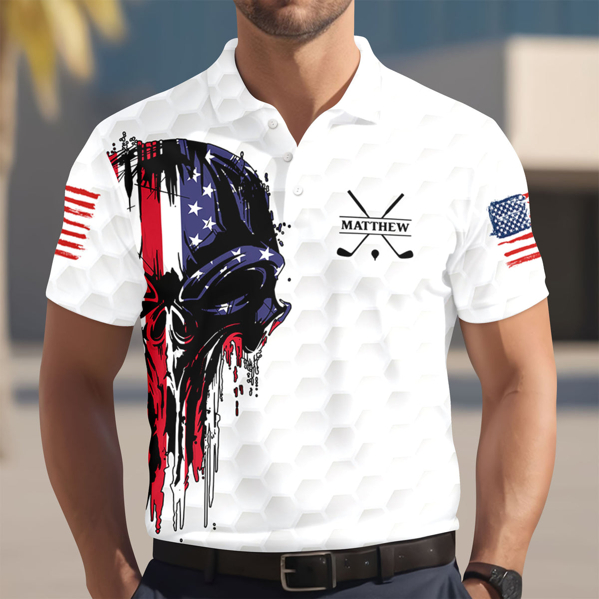 Personalized American Skull Flag Polo Shirt Gift For Golfer, Golf Lovers CH07 899870