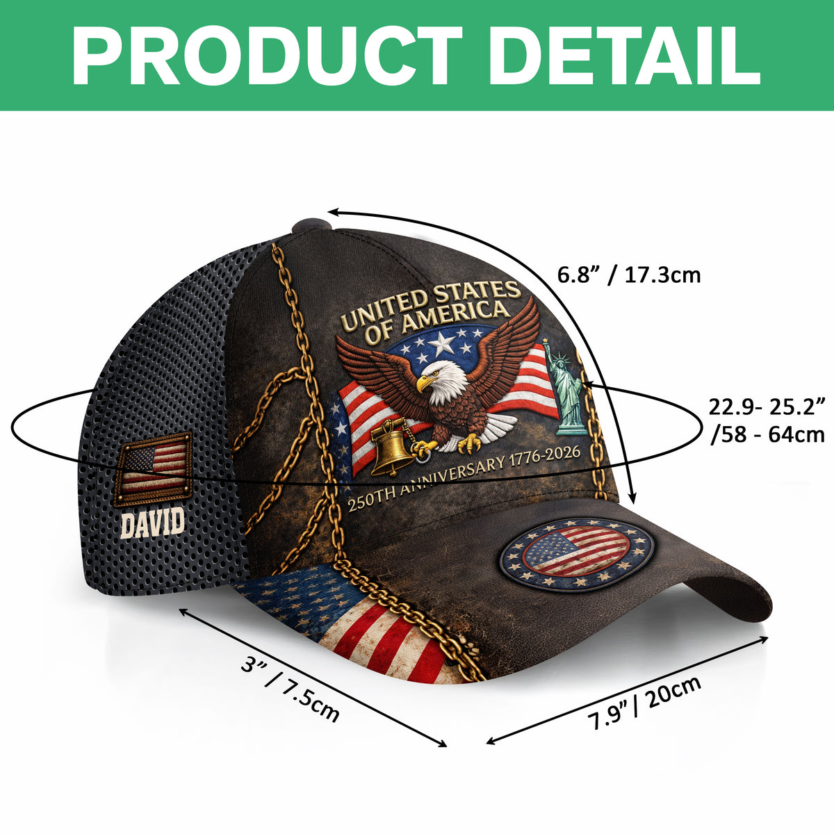 Custom Name USA 250th Anniversary Classic Cap 1776–2026 American Eagle Cap, Patriotic Gift CH07 899876