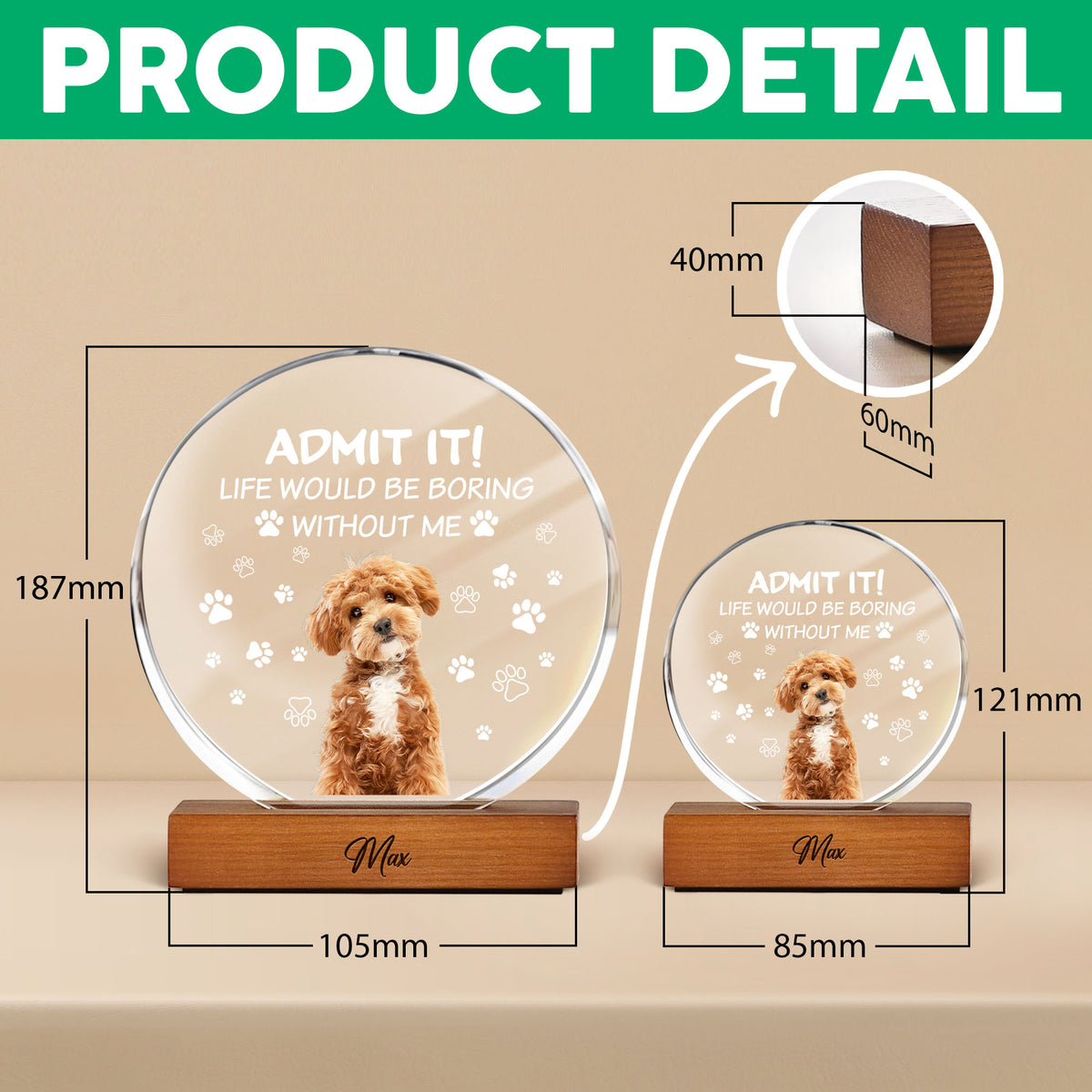 Custom Dog Cat Photo Life Would Be Boring Without Me Round Acrylic Frame Block HO82 894190