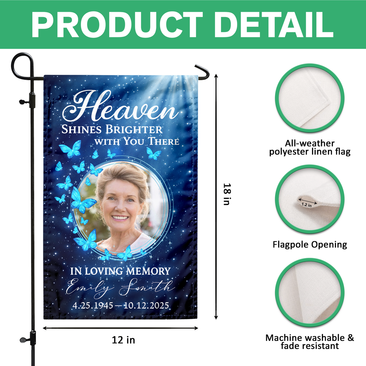 Custom Photo Heaven Shines Brighter With You There Personalized Memorial Garden Flag HA75 898898