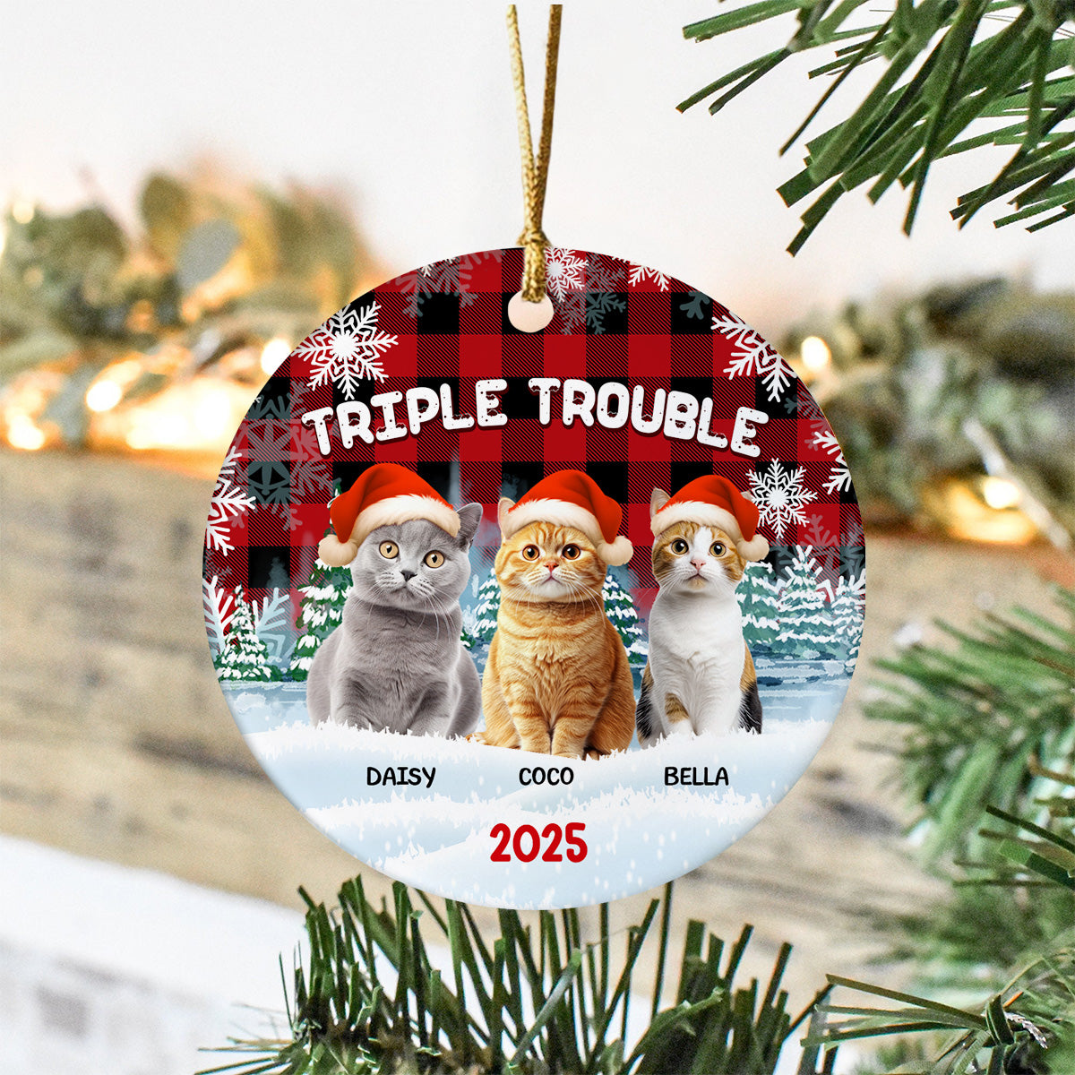 Custom Dog And Cat Photo Double Trouble Ceramic Ornament Gift For Dog Cat Lover HO82 894644