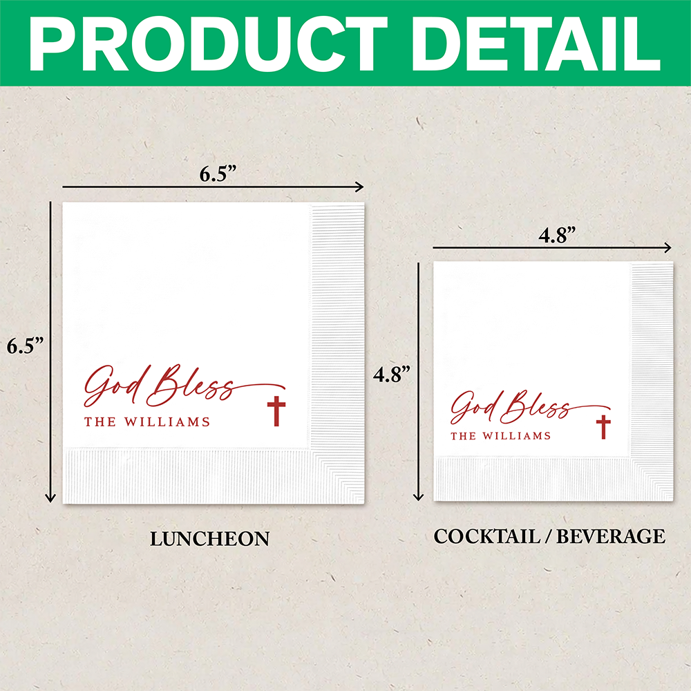 Custom God Bless Baptism Napkins With Cross, Baby Shower & Religious Party Decor LM32 899899