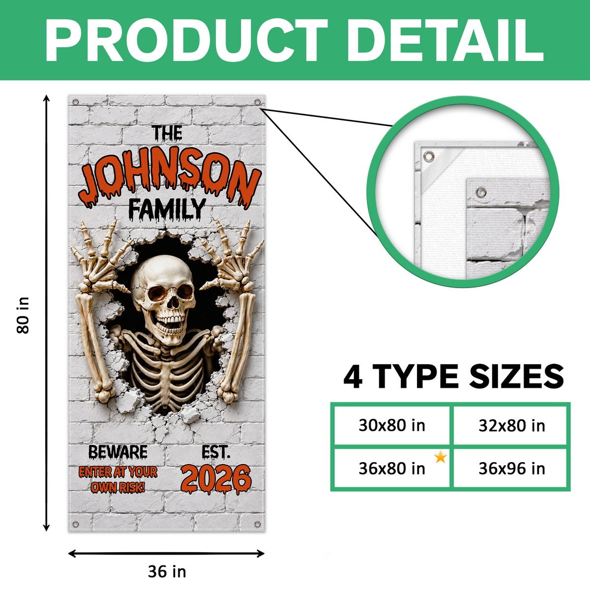 Custom Family Name Skeleton Beware Door Cover Halloween Door Decor LM32 670005