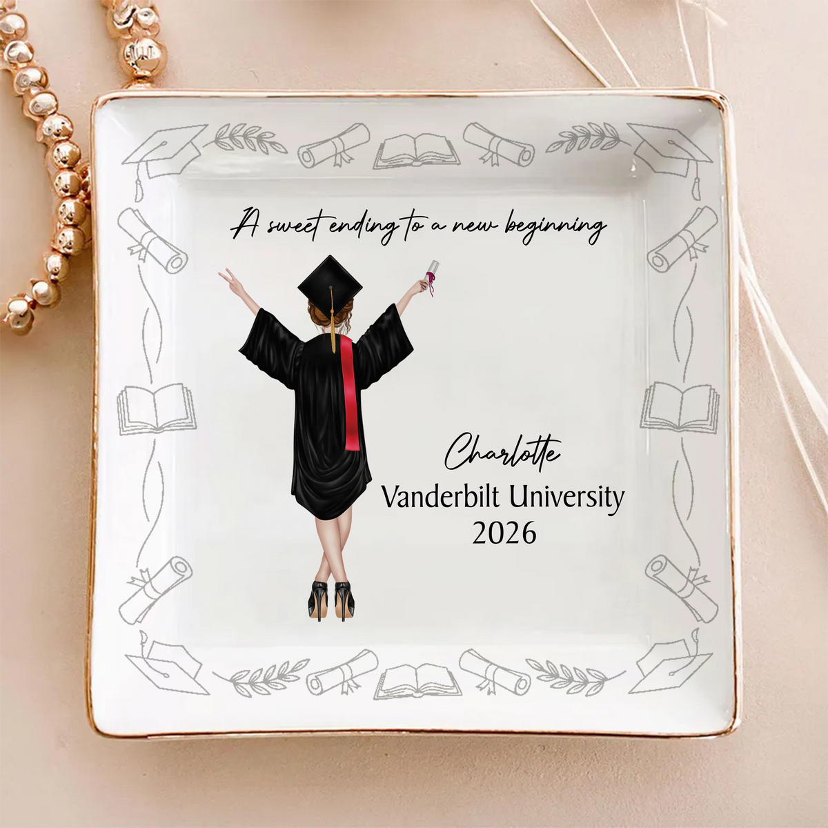 Personalized A Sweet Ending To A New Beginning Jewelry Dish Gift For Graduates LM32 899189