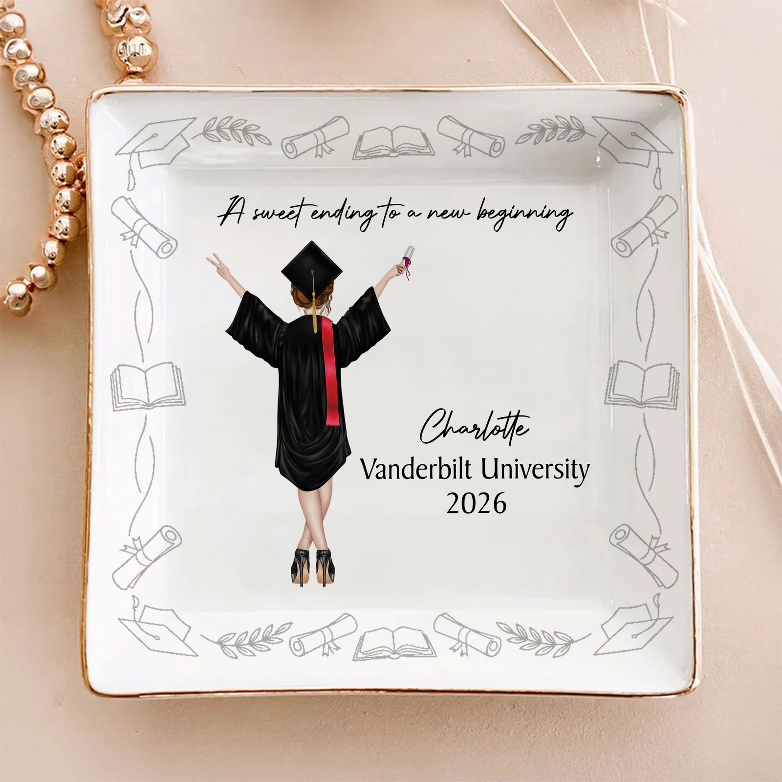 Personalized A Sweet Ending To A New Beginning Jewelry Dish Gift For Graduates LM32 899189