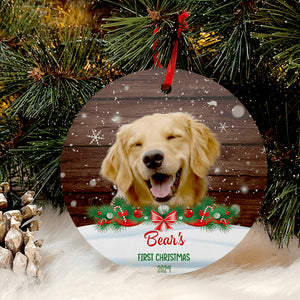 Custom Photo Dog Cat Christmas Wooden Background Ornament TA29 889849