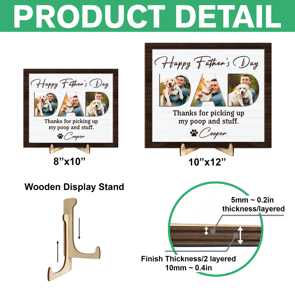 Upload Photo Happy Father's Day, Dog 2-Layered Wooden Plaque With Stand HA75 892518