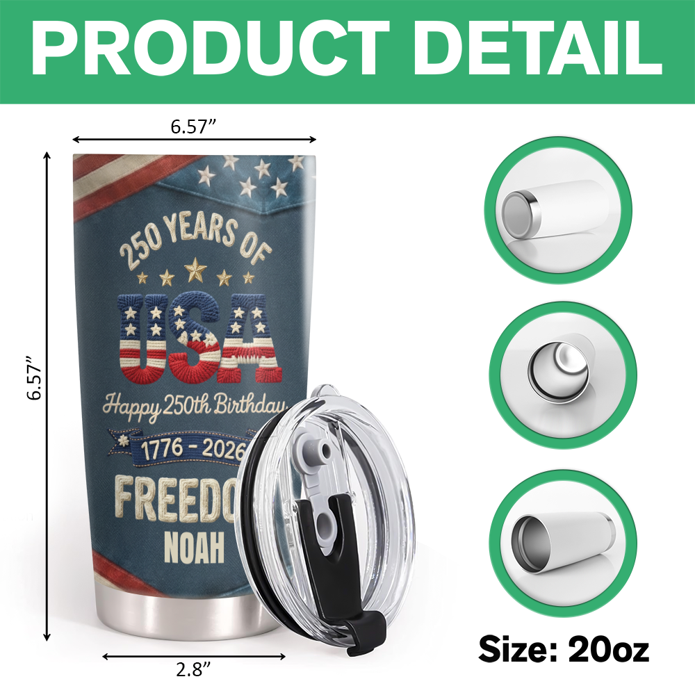 Personalized 250th Anniversary USA Patriotic Faux Pattern Fat Tumbler HO82 901302