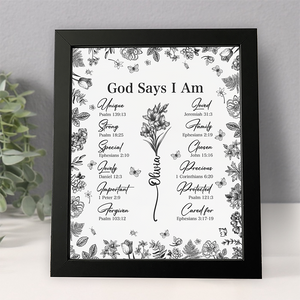 God Says You Are Christian Gift Toile De Jouy Birth Flower - Personalized Picture Frame TH10 894795