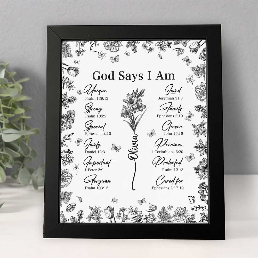 God Says You Are Christian Gift Toile De Jouy Birth Flower - Personalized Picture Frame TH10 894795