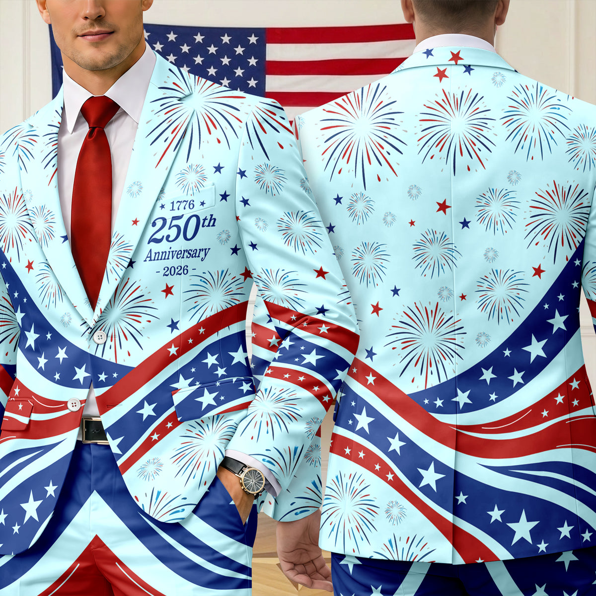 Personalized USA 250th Anniversary 1776-2026 Men's Suit CH07 911030